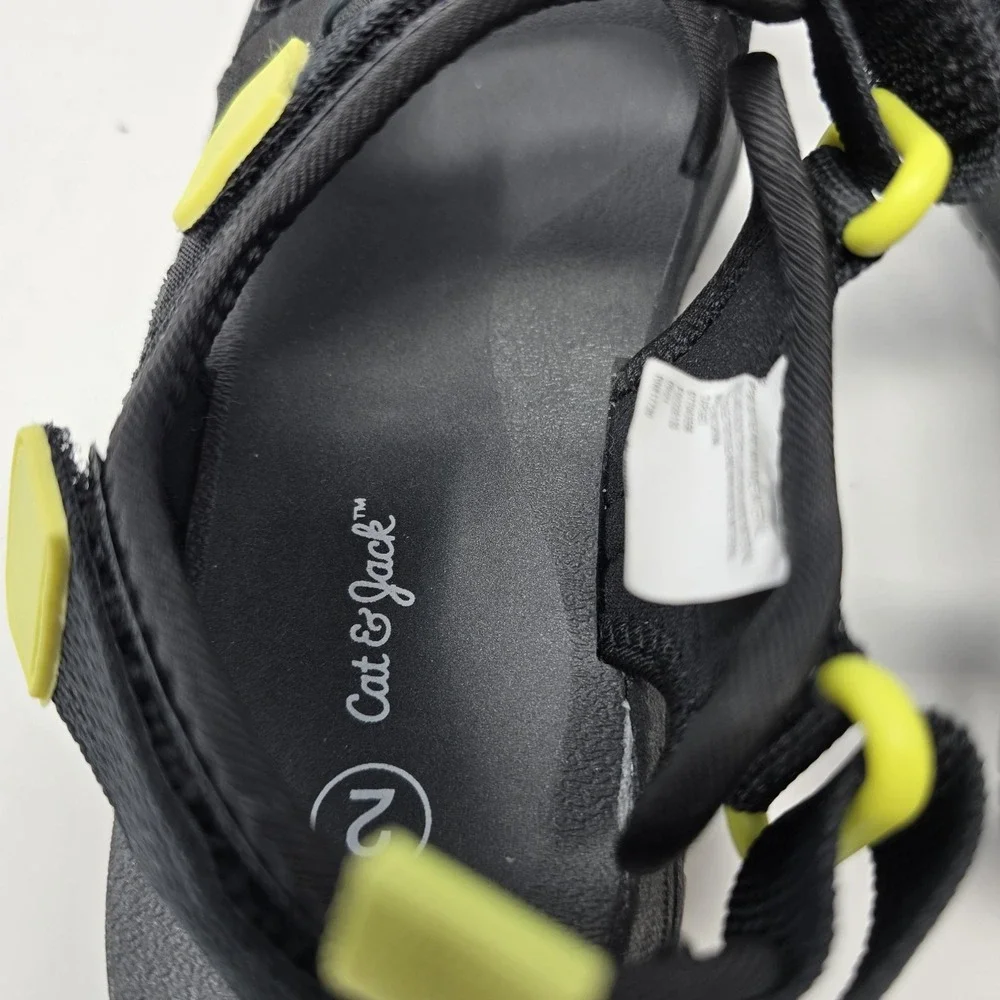 Cat & Jack Boys Black Lime Green Athletic Strappy Sandals Size 2 077043556